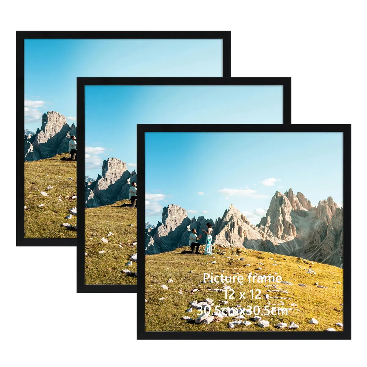 Hoikwo 3er-Set Schwarze Bilderrahmen 30x30 cm - Quadratische PVC-Fotorahmen für Fotos, Bilder, Landschaftsfoto - Für Wand & Tisch