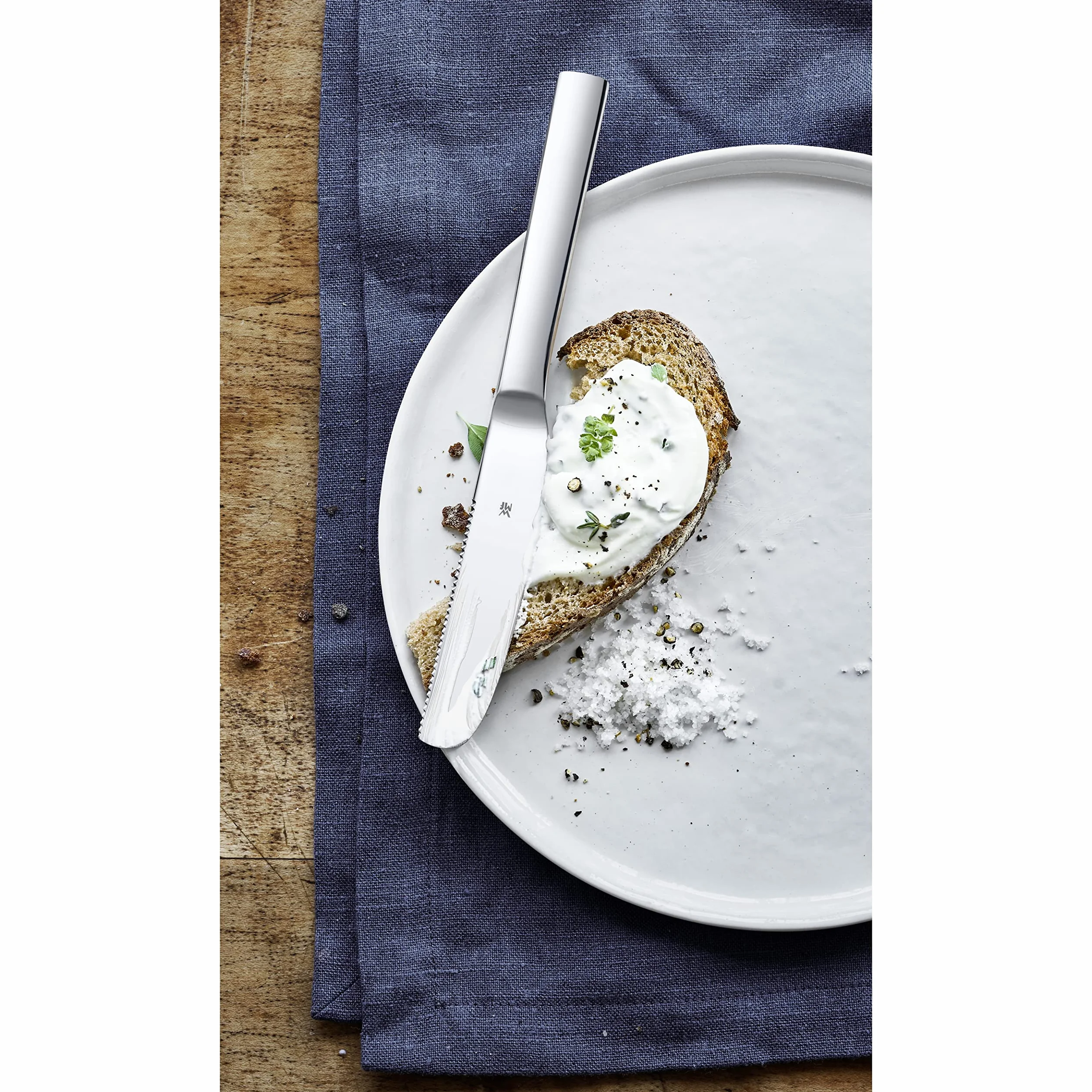 WMF Nuova Brunchmesser Set 2-TLG, Frühstücksmesser 19,5 cm, Brötchenmesser Wellenschliff, Brotzeitmesser, Cromargan Edelstahl poliert