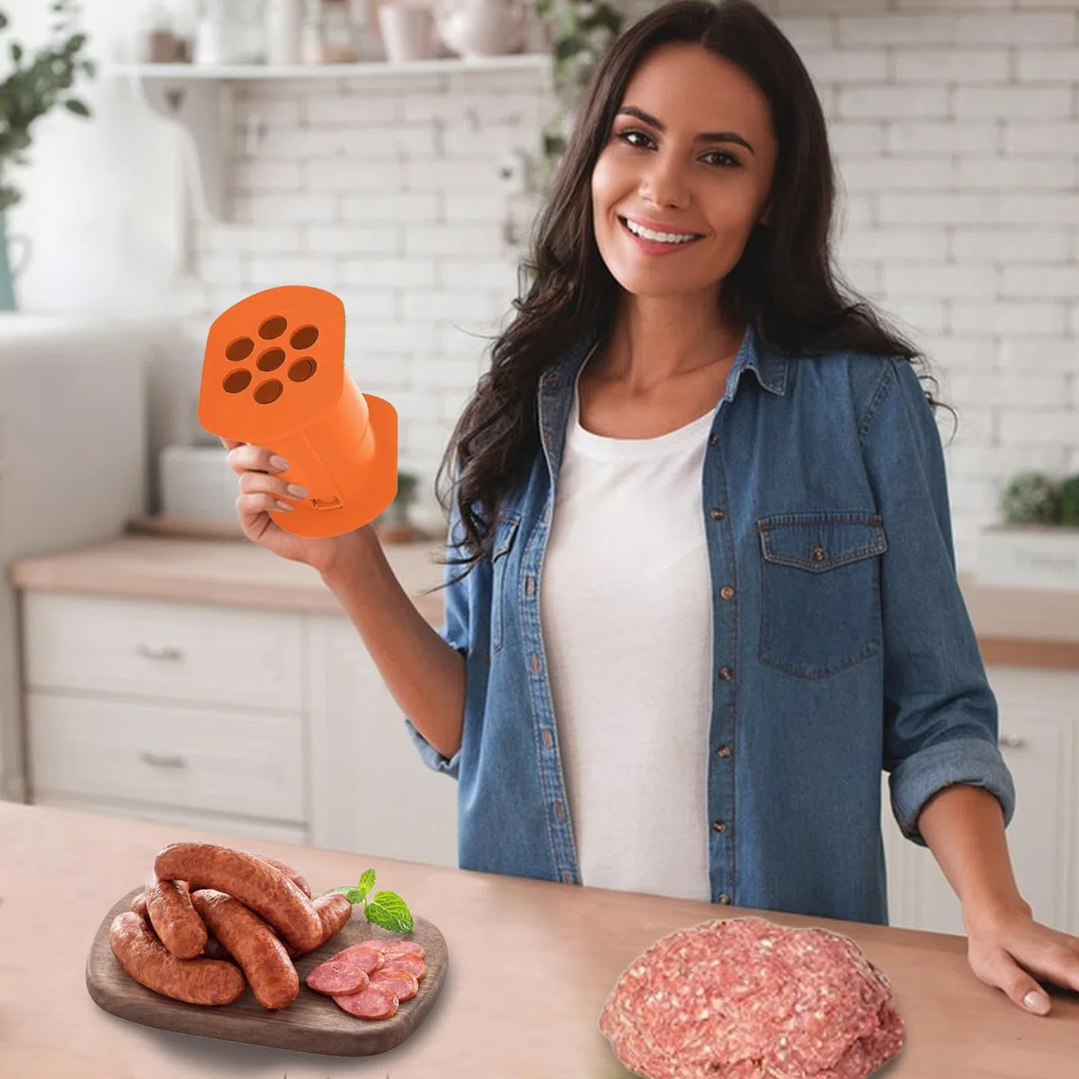 Cevapcici Press Maker - Wiederverwendbarer Fleischpresse 7 Sausages Press | Küchenhelfer und Wurstfüllmatrix | Grillwerkzeug zum Grillen für Cevapi, Hot Dog, Sal