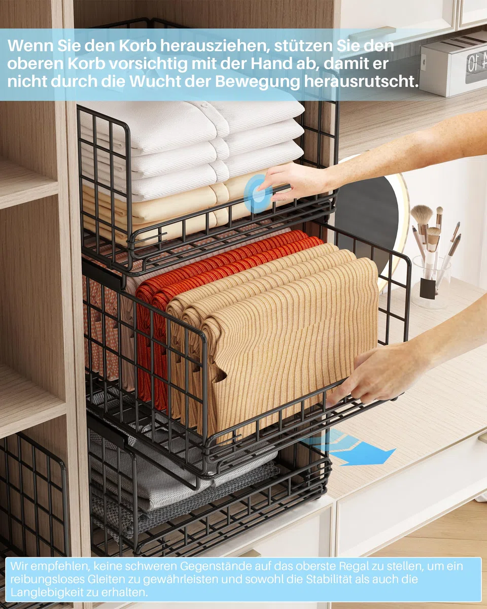 UMDONX 3 Stück Schrank Organizer Kleiderschrank,Ordnungssystem Kleiderschrank,FüR Garderobe,Küche,Wohnzimmer,Waschküche(Schwarz)