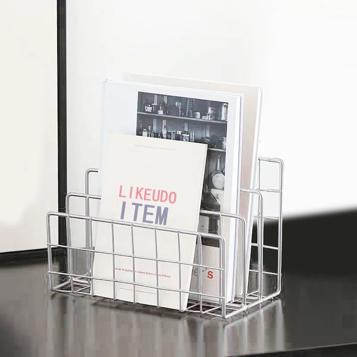 Silber Metall Schreibtisch Büro Zeitschriften Holder Desktop Magazinhalter Zeitschriftensammler Sorter