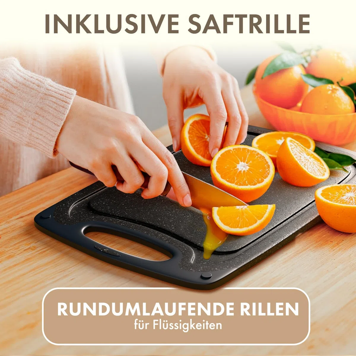 Blumtal Schneidebrett Set mit 3 Größen (S/M/L) - Schneidebrett Kunststoff groß + Saftrillen & Griff - Cutting Board - Schneidbrett BPA frei langlebiges Küchenbrett Schwarz