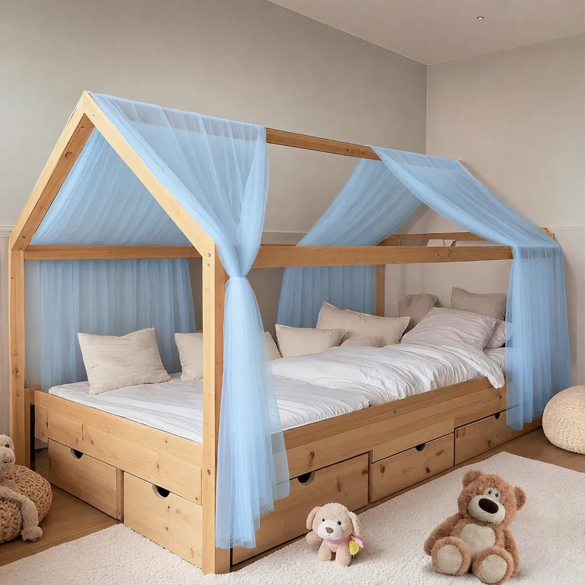 2 Stück Haus-Bettwäsche-Set, Bettdecke für die Heimbett-Dekoration, Bettdecke Haus-Dekoration für Jungen und Mädchen(Himmelblau, 2er Set 67 x 270 cm)