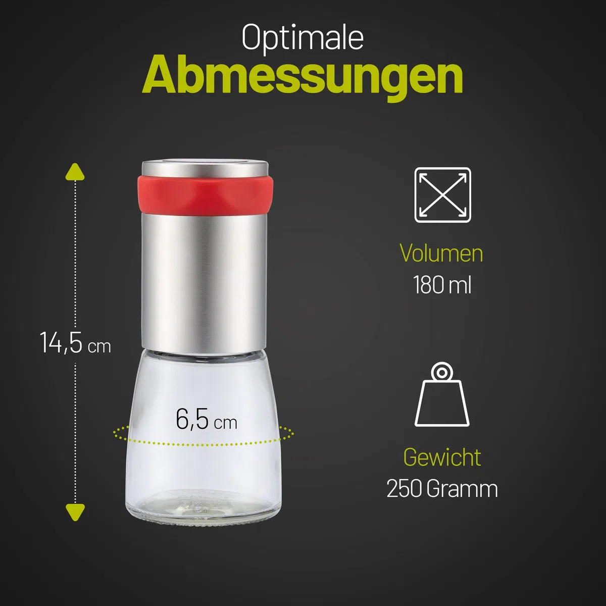 Chilimühle aus Edelstahl & Glas | Gewürzschneider Schneidwerk - Chilischneider für grobe Gewürze & Chili - Gewürzmühle Kräutermühle - mit Aroma-Schutzdeckel