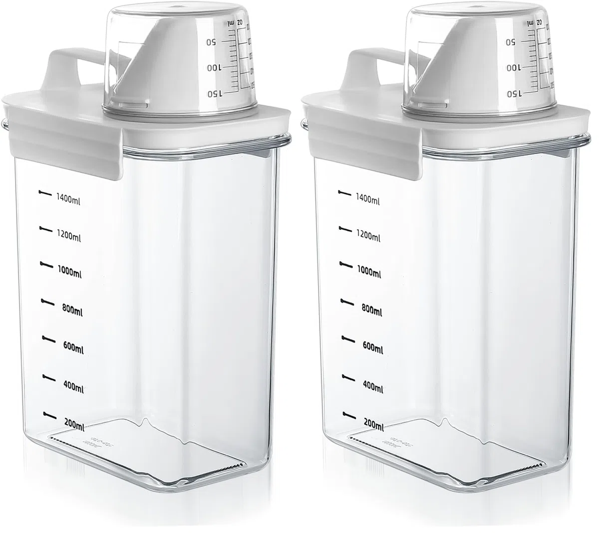 JJWUYUE 1800ml Luftdichter Waschmittelspender mit Messbecher, Waschmittel Waschpulver Aufbewahrungsbox,Waschpulverspender, Waschmittelbox Vorratsbehälter für Waschmittel Futterbehälter (Packung mit 2)