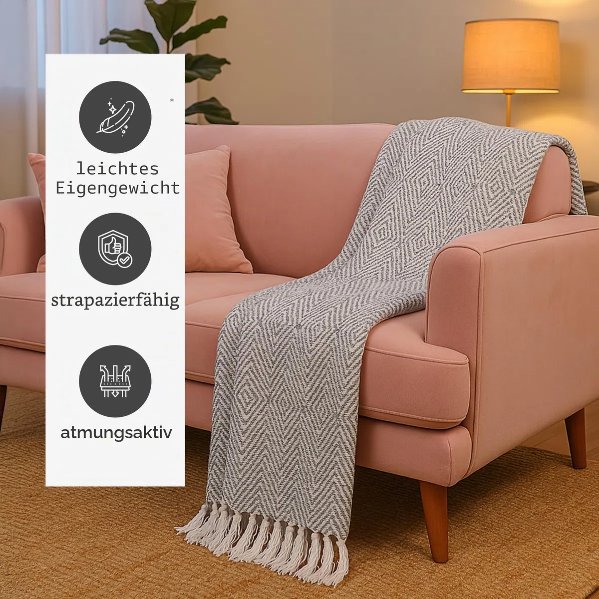 Wilde Taube Grau Gewebte, rustikale Überwurfdecke im Landhausstil Baumwolle, luxuriöse Qualität, Überwurf für Sofa, Couch, Bett, perfekt für drinnen und draußen, 127 x 152 cm