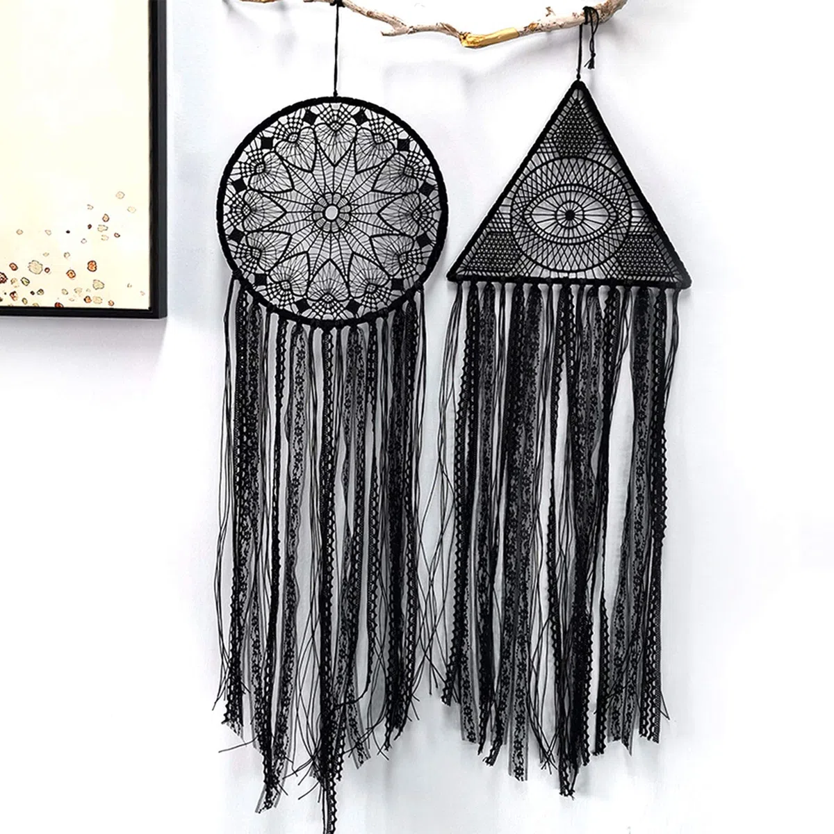 2 Stück Traumfänger Handgemachte Häkeln Evil Eye Design mit Spitze Dreieck Runde Traumfänger Gothic Wandkunst Dekorationen Hängen für Zuhause Ornament Weihnachtsfest Geschenk