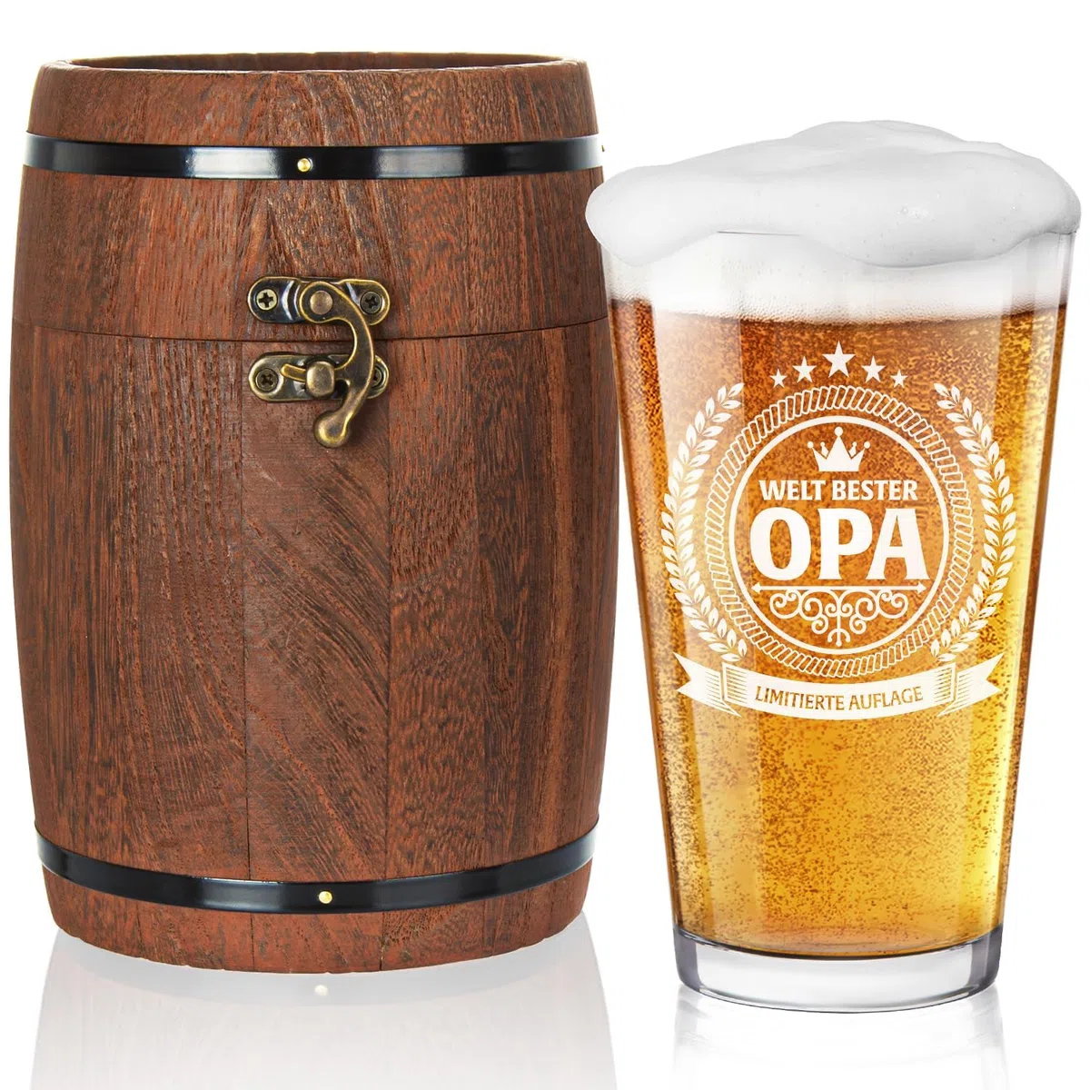 LIGHTEN LIFE Opa-Geschenke,Opa-Bierglas in Fassbox, Hochwertige Opa-Geburtstagsgeschenke-480 ml