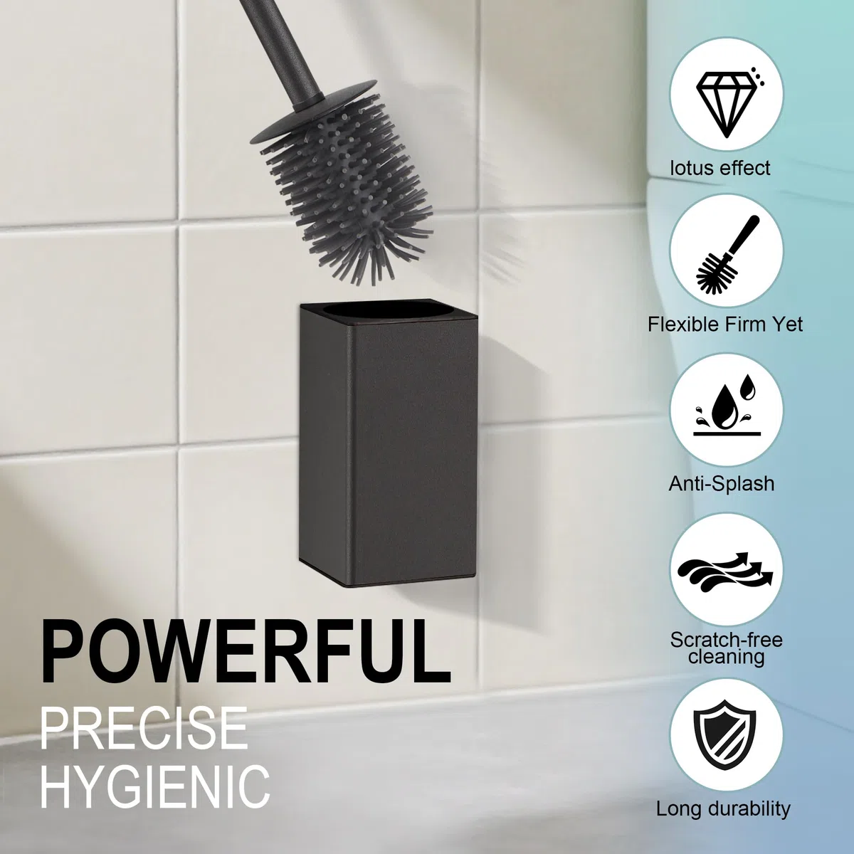 DAZI Klobürste Klebende Wandmontage ohne Bohren, Rostfreies Metall Toilettenbürste modernem Design, WC Bürste mit herausnehmbarem Innenbecher für einfache Badpflege und Reinigung (Matt Schwarz)