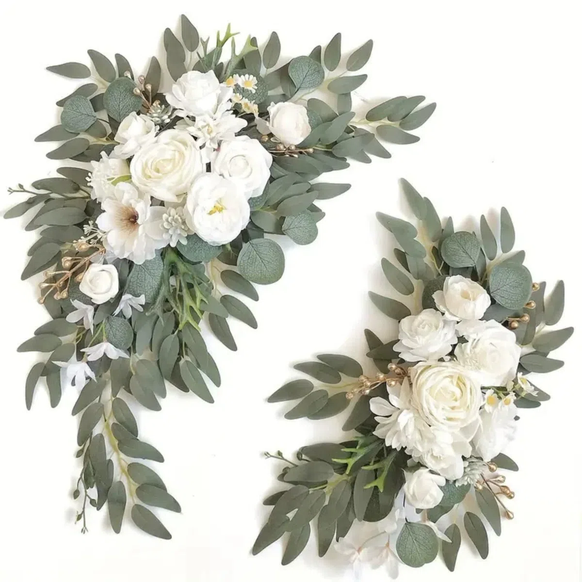 2 Stück Künstliche Hochzeitsbogen Blumen Set, Blumen Girlande Hochzeitsbogen Blumen Kit, Hochzeitsblumen, Girlanden, Seide, Pfingstrose, Hochzeit, Willkommensschild (weiß,2 Stück)