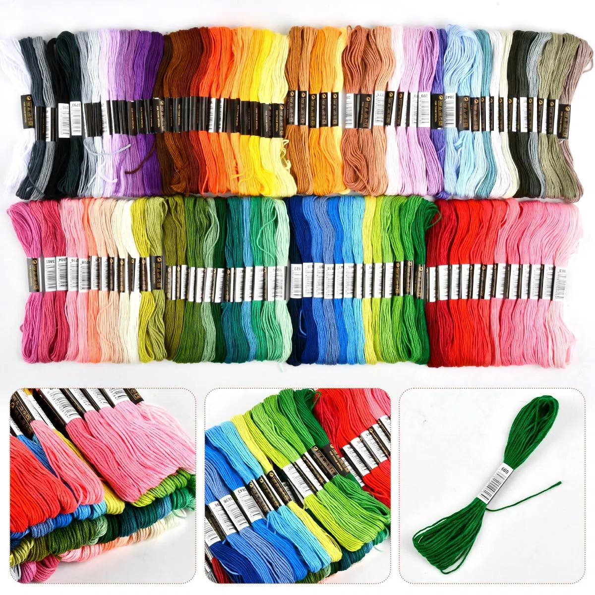 DODUOS 126 PCS Lagern Kreuzstich Set,Stickerei Starter Kit Punch Needle Kit,100 Farben Stickerei Set+5 Pcs Bambus Stickrahmen,2 Stück Stanznadeltuch,1 Leinentasche mit Kordelzug,Stickset für Anfänger