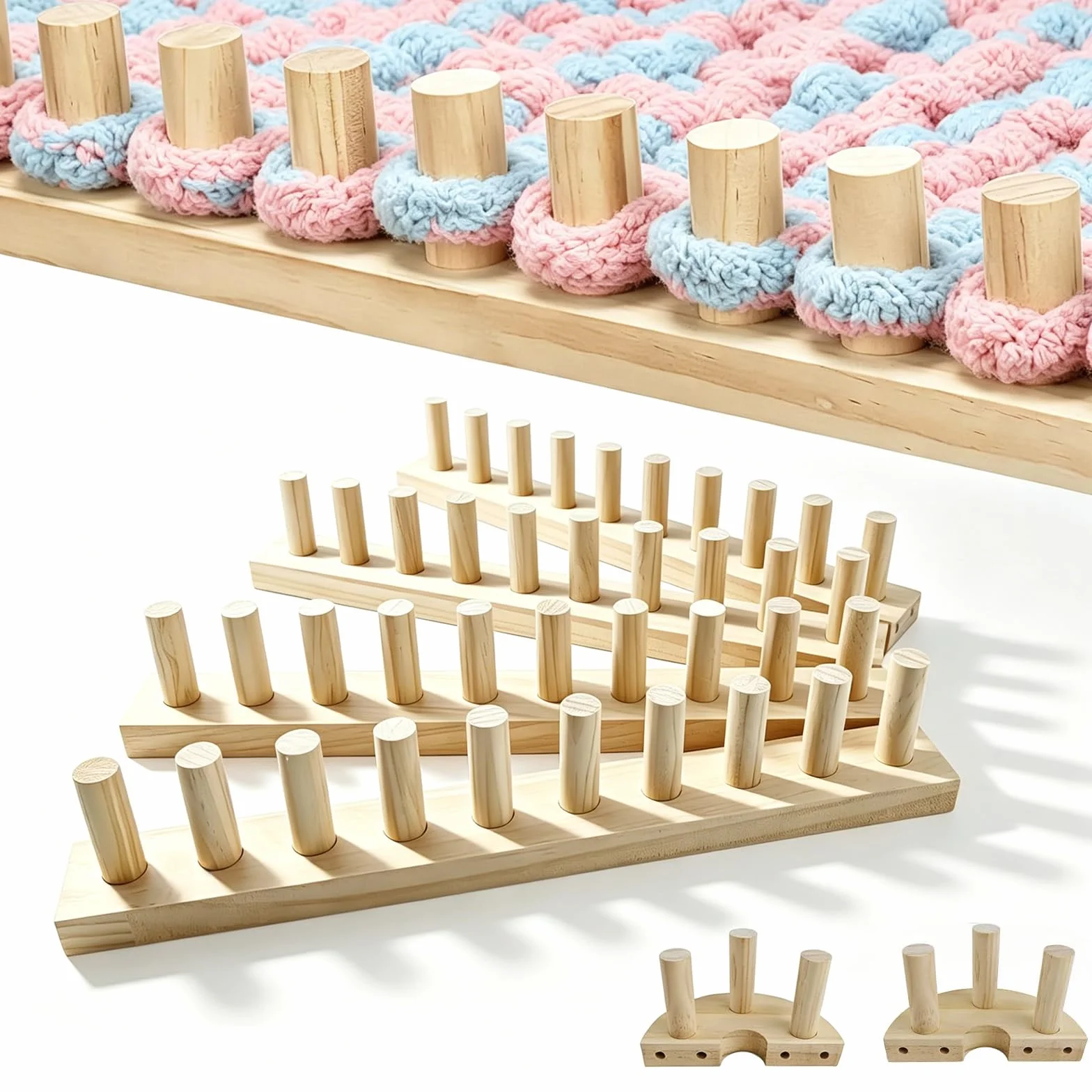 Holz Strickrahmen für Chunky Wolle, 160cm Strickmaschine für Decke Stircken Langer Strickwebstuhl Chunky Garn Stricken Loom Kit für DIY Decken Überwürfe, Garnwebsets Handstrickwerkzeuge Für Anfänger