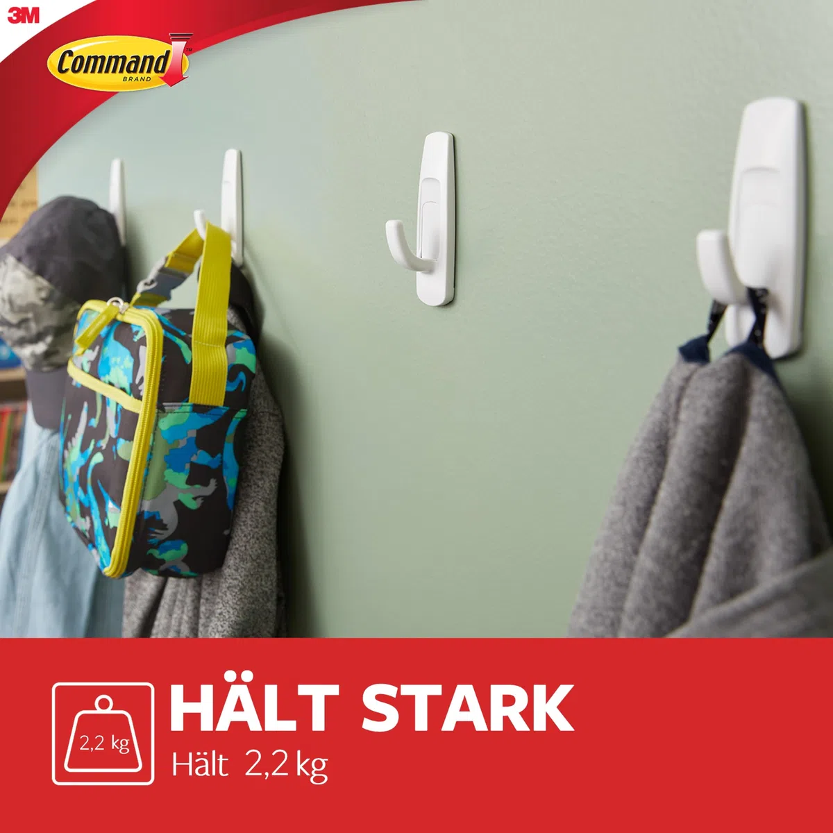 Command Mehrzweckhaken, Vorteilspack, Größe L, Weiß - 7 Haken Selbstklebend und 12 Klebestreifen - Haken für Wand, Türhaken, Organisieren ohne Bohren - Hält 2,2kg