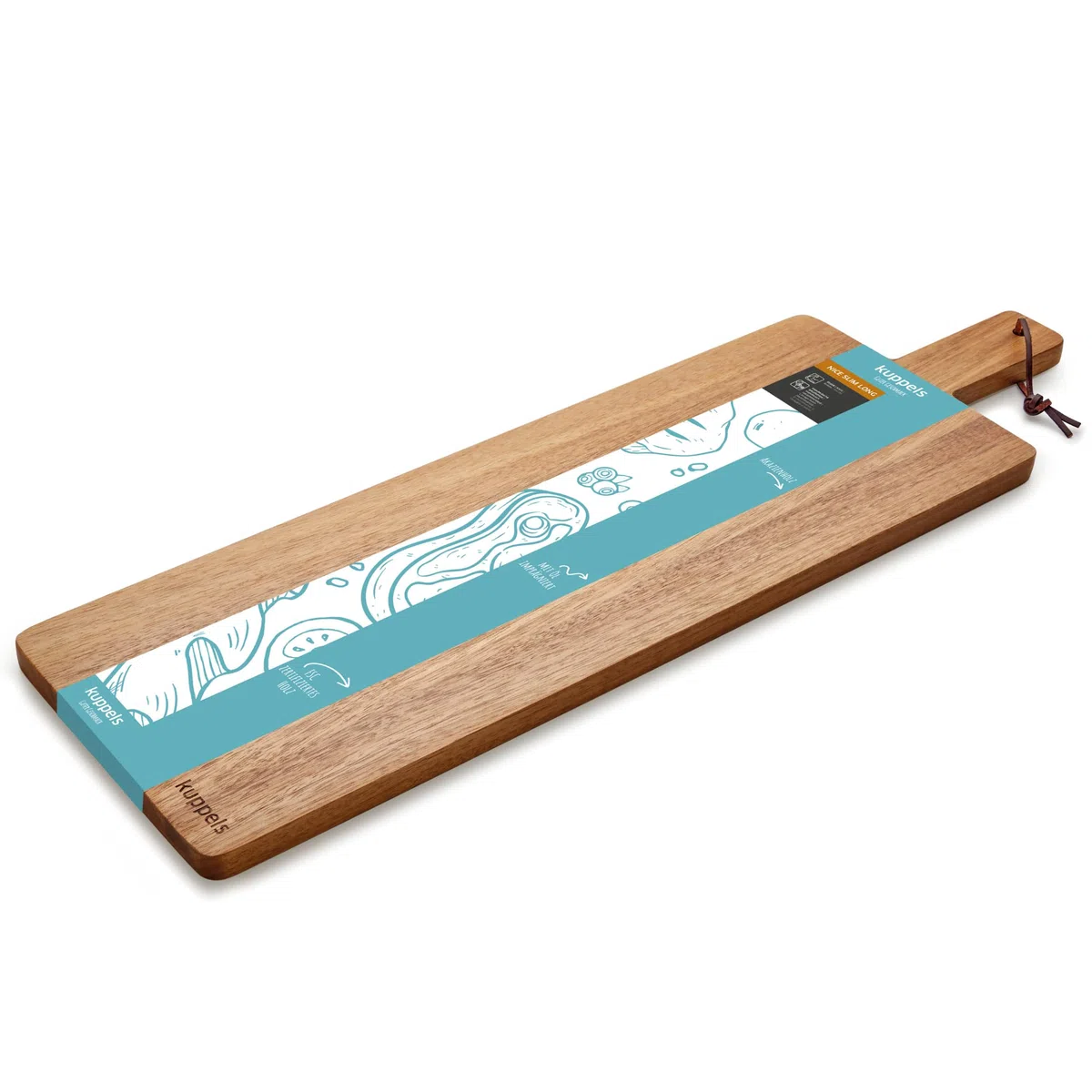 Kuppels NICE Schneidebrett Akazienholz Slim Long 60x18 cm,Holzbrett Küche mit Griff, Servierbrett Holz für Brot, Käse & Antipasti, Robuste, pflegeleichte & messerschonende Käseplatte holz | Das Slim Long Schneidebrett ist ideal für Brot, Käse und Antipast
