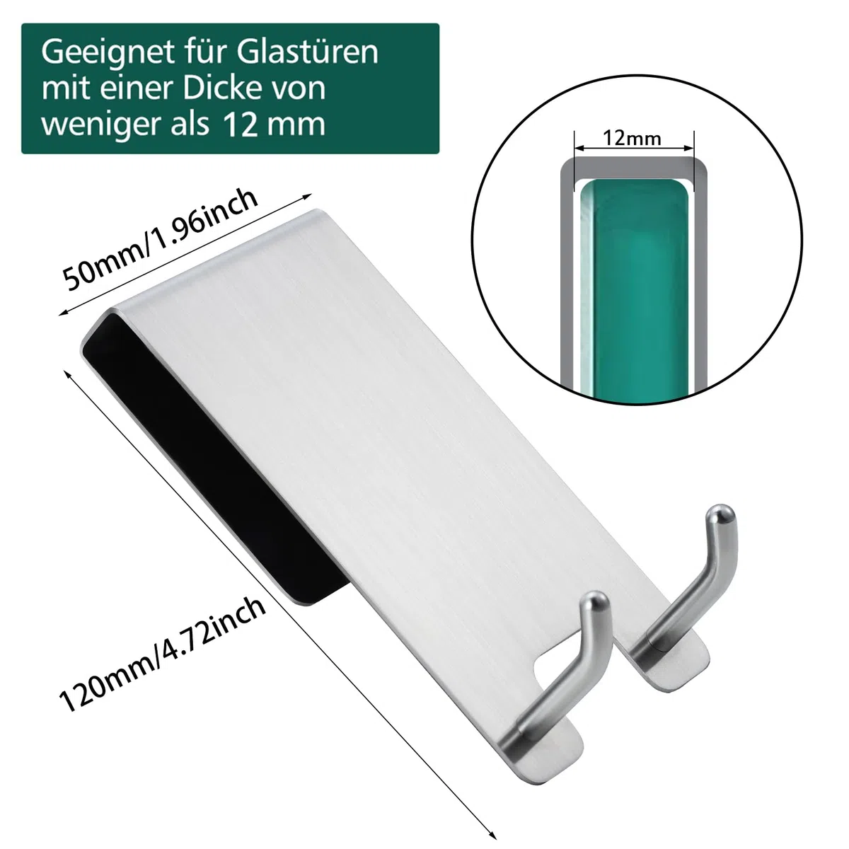 Kegii Haken Duschwand - Duschhaken ohne Bohren 2er Set mit Gummi Schutz | Halterung für Duschabzieher Handtücher | für Glasstärken von 6-12 mm