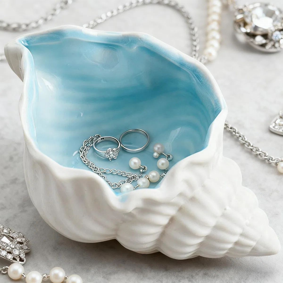 Disoza Groß Muschel Schale Deko Schmucktablett Sea Shell Dekoschale 19.5*12*9cm Schmuck Tablett Keramik Ablageschale Schlüssel Speiseteller Porzellan Desserttelle Schlüsselschale Flur Schlüsselablage