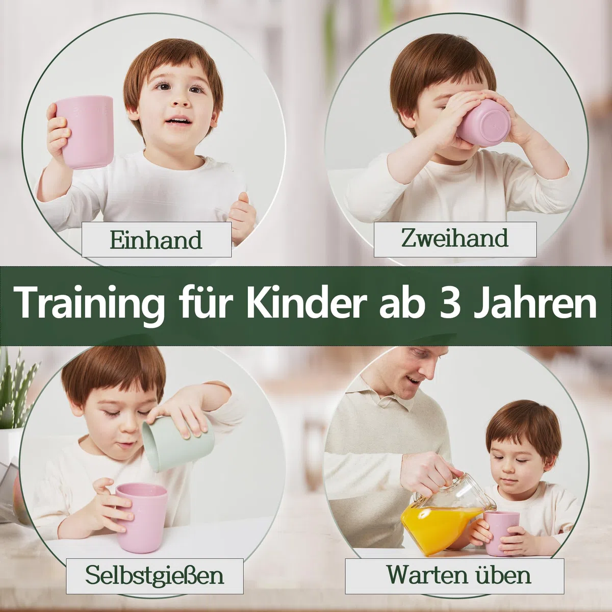 BIO ZUCKERROHR Kleinkindbecher 300 ml, 5 Stück - LFGB & USDA Zertifizierter Kinderbecher - BPA Frei - Spülmaschinenfest, Wiederverwendbar, Unzerbrechlich – Graublau