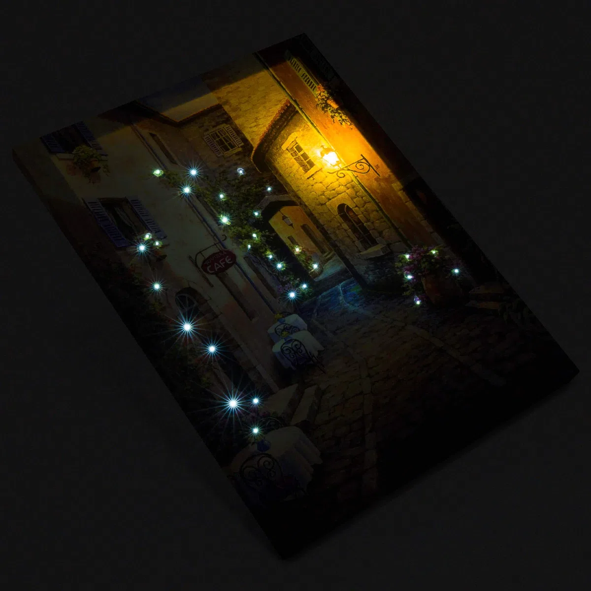 Nexos Trading LED Wandbild Leinwandbild mit Beleuchtung Fotodruck Altstadt 30x40 cm Kunstdruck Leuchtbild mediterrane Sommer Süden mit Glasfaser-LED Italien Rom