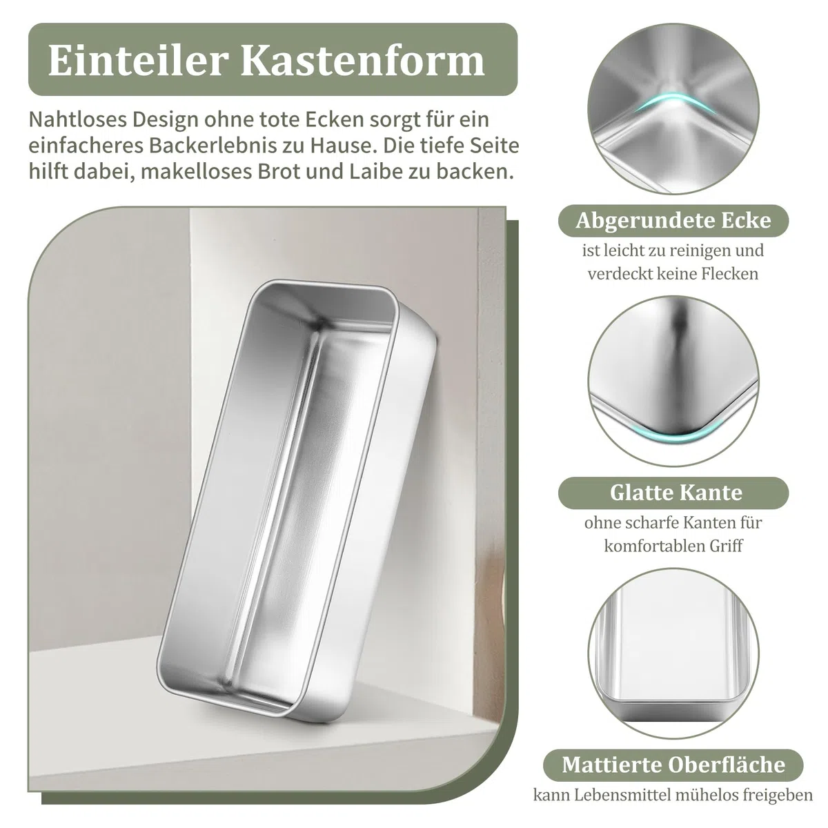 Onader Brotbackform 2er Set, 31cm Edelstahl Groß Kastenform Brotform, 7,5cm Tiefe Rechteckig Backform Für Für Kuchen, Brot, Toast und Lasagne, Gesund & Solide, Ofenfest & Spülmaschinenfest