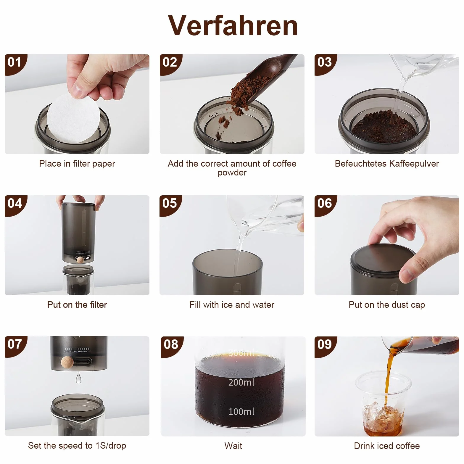 Cold Brew Kaffeemaschine, (4 Tassen/600ml) Kaffeemaschinen FüR Cold Brew Coffee, Kaffee Kaltgetränke Maschine, Tropfkaffeemaschinen, Einstellbare Tropfrate, Kommt Mit 100 Filterpapier.(Black)