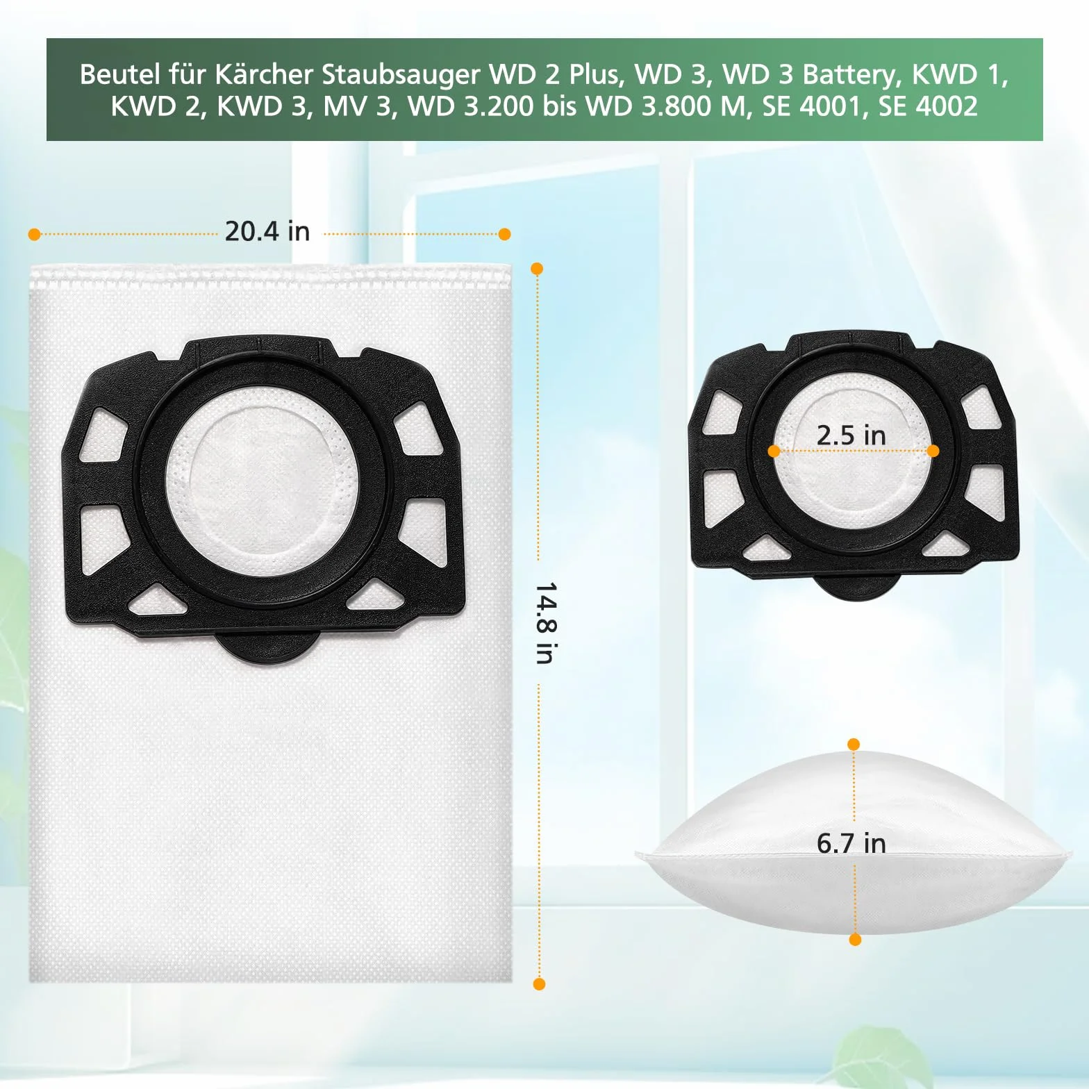 12 Stück KFI 357 Staubsaugerbeutel für Kärcher WD2Plus/WD3/KWD1 /KWD2/KWD3/MV3/WD3.200-WD3.800M/SE4001/SE4002 Staubsauger,Ersetzt 2.863-314.0,für Nass-/Trockensauger mit Kunststoffdeckscheibe