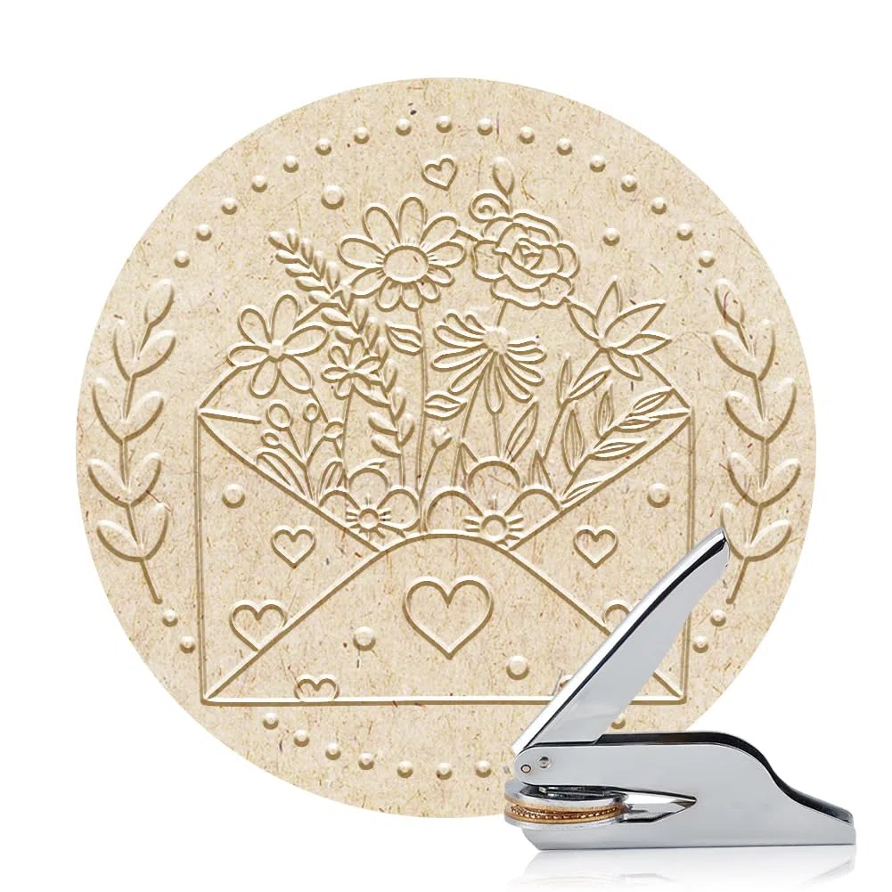 ANATTASOUL Prägestempel Personalisiert Umschläge und Wildblumen Book Embosser,Buchpräger mit Robustem Stahlgehäuse Buchstempel für Bücher,Visitenkarten,Einladungskarte
