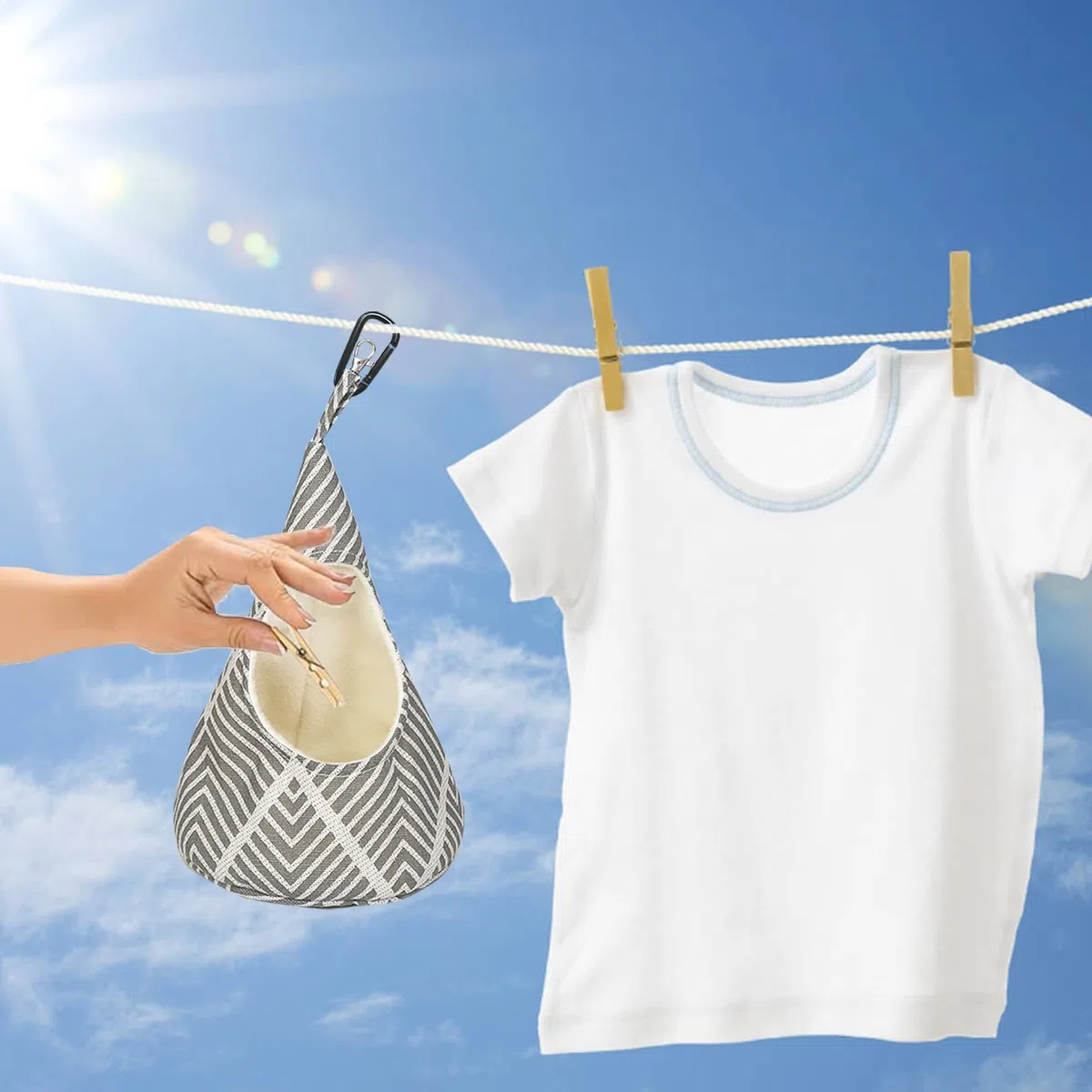 Konischer Wäscheklammerbeutel zur Aufbewahrung, zum Aufhängen, Wäscheklammer-Halter zum Schieben auf Wäscheleine oder Wäscheleine, praktische Baumwoll-Wäsche-Aufbewahrungslösung zum Waschen von