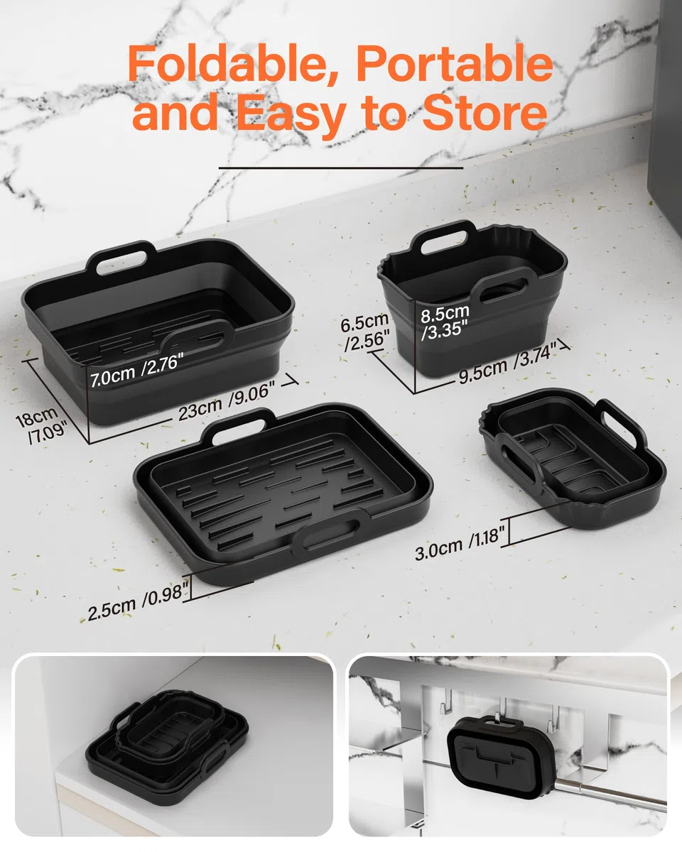 Silikonform Heißluftfritteuse, Airfryer Zubehör 4 Stück für Ninja AF400EU SL400EU AF451EU, COSORI, Russel Hobbs, Silikoneinsatz für Heißluftfritteuse 8.5 L 9L 11L, Wiederverwendbares Silikon Zubehör