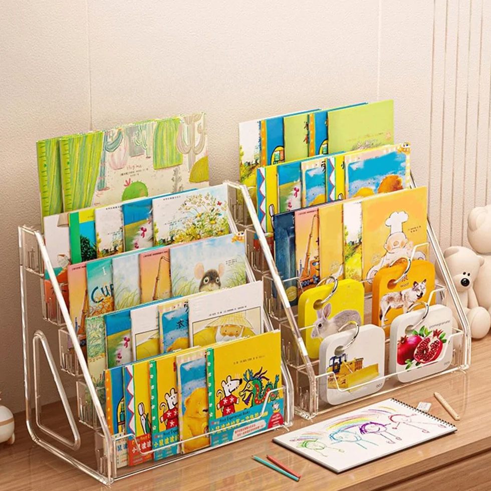 5 Stöckiger Kartenständer, transparent Postkartenständer Acryl und Aufkleber, Postkartenhalter für Grußkarten, Kartenaufsteller für Sammelkarten, Aufbewahrungsständer für Fotos Teebox
