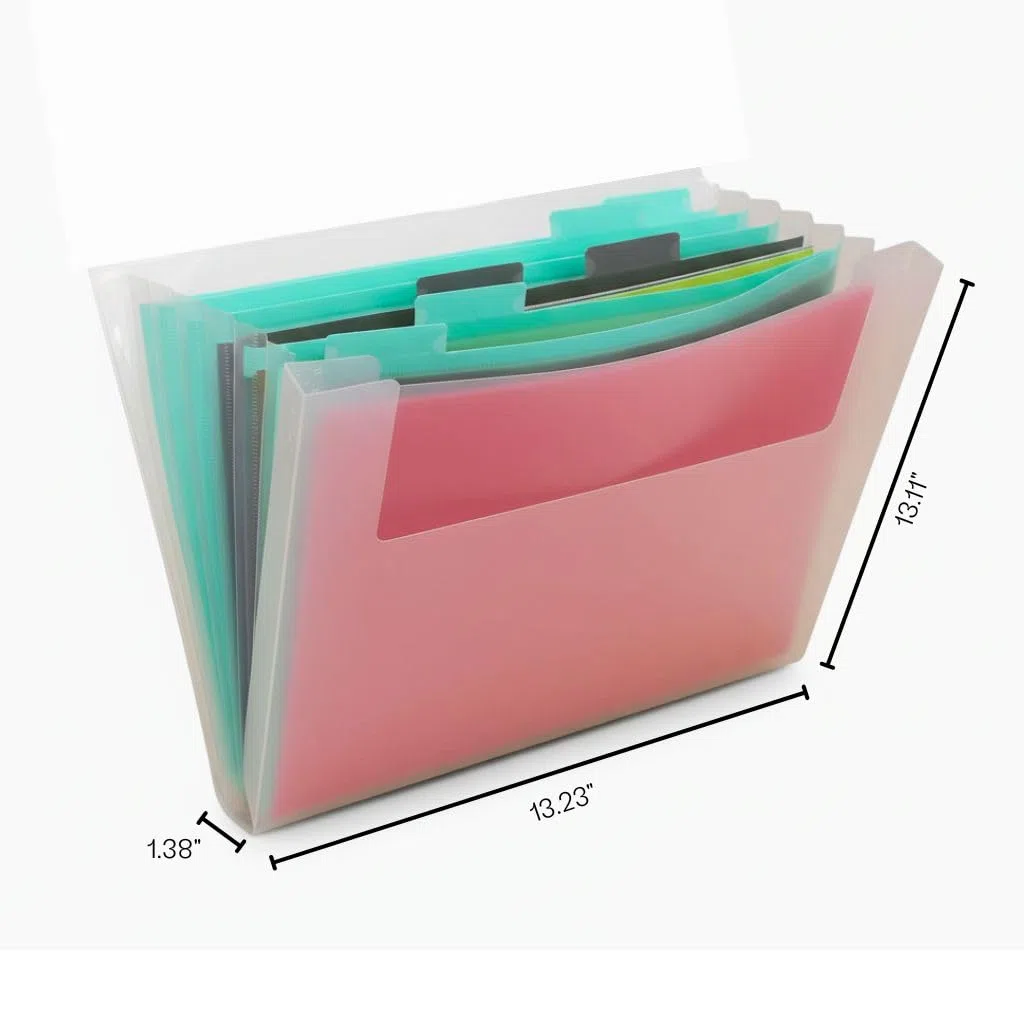 Craftelier - Akkordeonmappe für Papier, Kartonbögen und Scrapbooking-Materialien | Größe 33,6 x 33,3 x 3,5 cm (13.23" x 13.11" x 1.38") - Farbe Transparent und Türkis