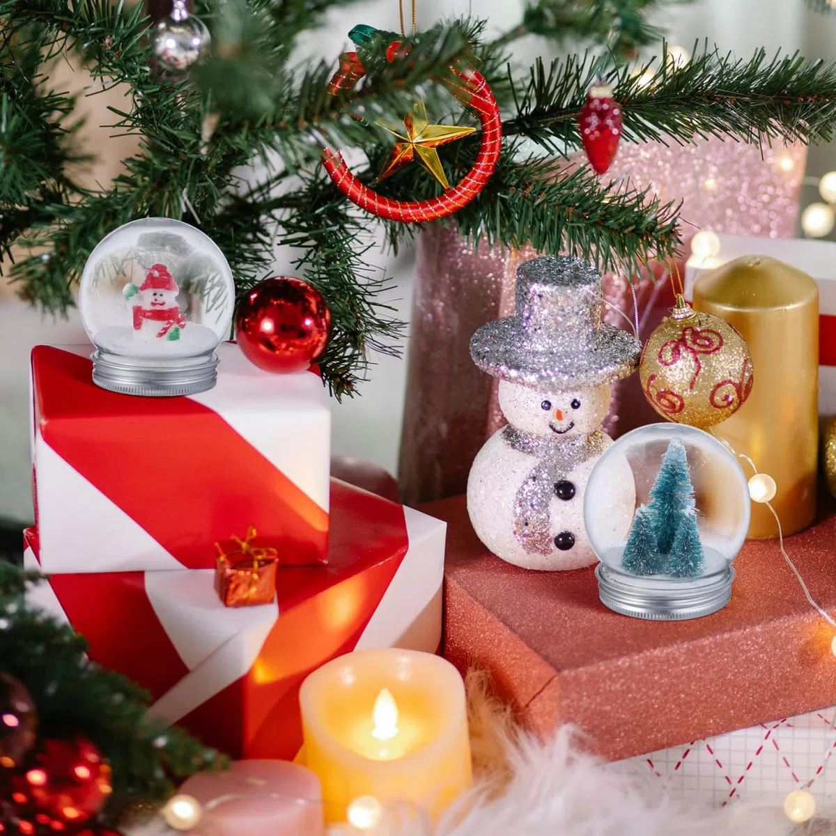OUNONA 10stüCke Teiliges Leere Schneekugeln Kunststoff Wasserball Candy Flasche Mit Schraubverschluss Weihnachten DIY Bastelmaterial FüR Dekoration Geeignet FüR Verschiedene AnläSse