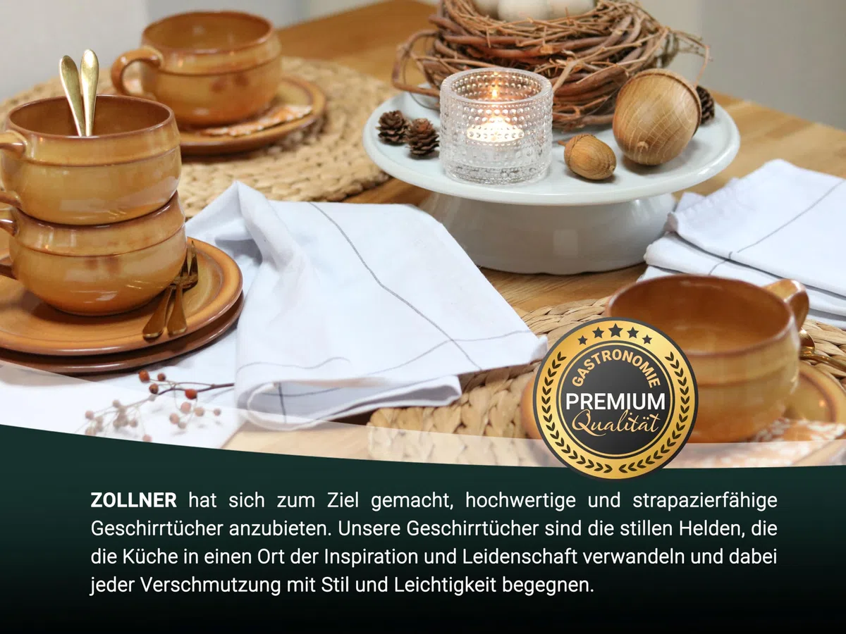 ZOLLNER 5er Set Geschirrtücher, 50x70 cm, Halbleinen, weiß grau