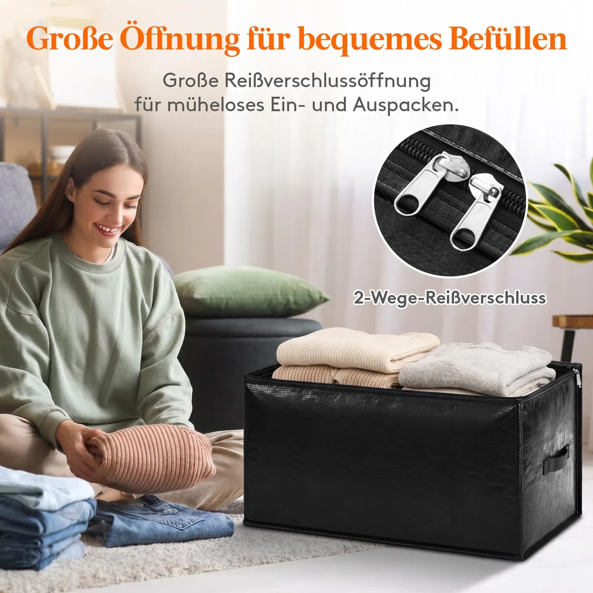 Lifewit 4 Stück 90L Umzugstaschen mit Griff, Aufbewahrungstasche für Bettdecken, Große Tasche mit Reißverschluss, Bettwäsche Aufbewahrung, Tasche Bettzeug, Transporttasche, Kleidertasche, Schwarz