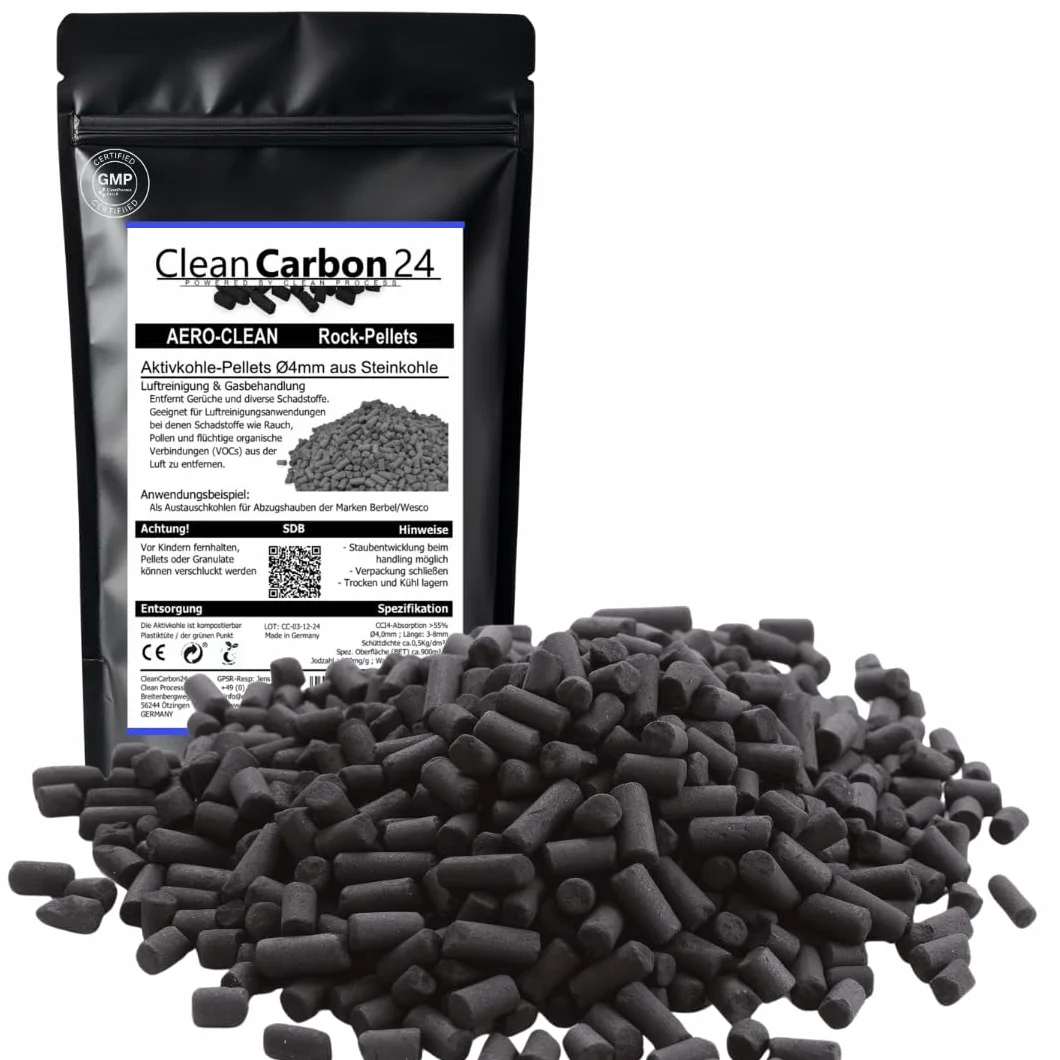 Klima-Aktivkohle Steinkohle-Pellets Ø4mm (1L | 0,5Kg) | Mehrfach entstaubt und für Luftfilter-Anwendungen optimiert
