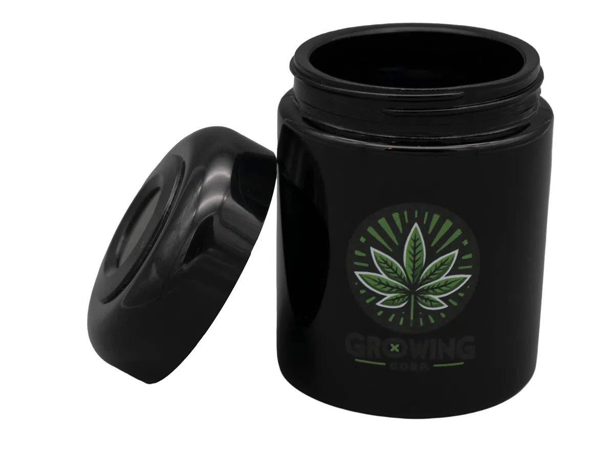 Cannabis Härtungsglas Humidor inkl. Hygrometer 250ml, Luftfeuchtigkeits- und Temperatursensor mittels Hygrometer aus hochwertigem Violettglas