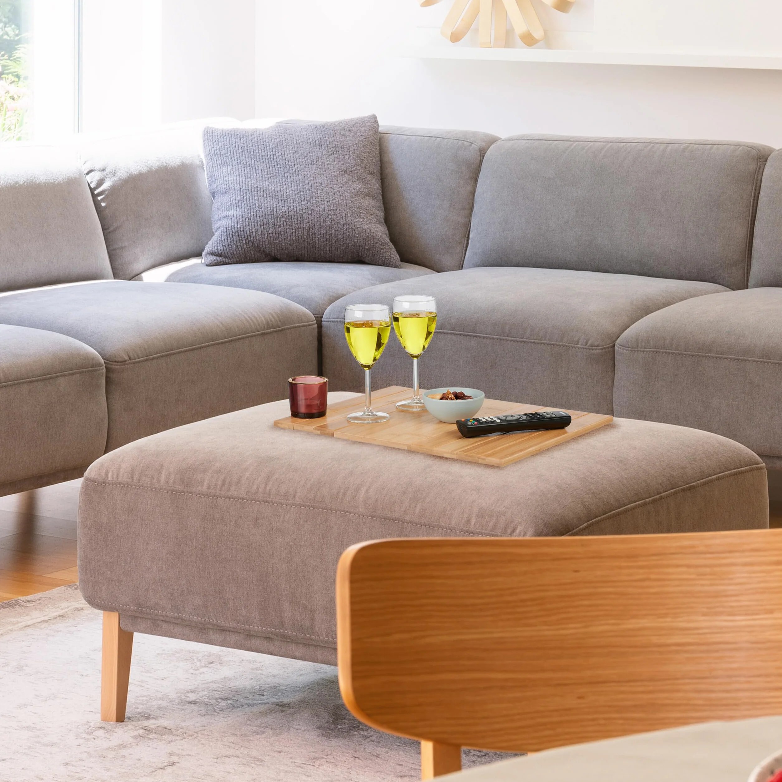 Relaxdays Sofatablett Armlehne, Bambus, Armlehnentisch für Couch und Sofa, BxT: 43,5 x 33 cm, Sofaablage Getränke, Natur