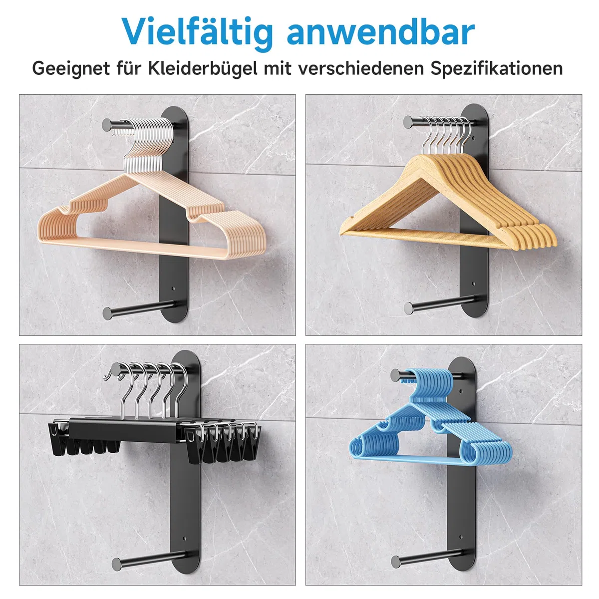 Kleiderbügel Platzsparend, wandmontierter Kleiderbügelhalter Organizer-Stapler, platzsparendes Kleiderbügel-Aufbewahrungsregal aus Edelstahl für Waschmaschine und Trockner (Schwarz, 2 Stück)