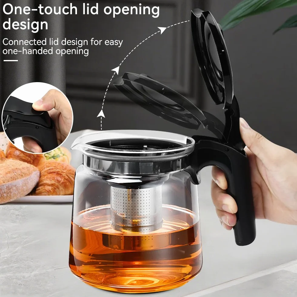 Teekanne Glas 1,5 Liter Glaskanne Hitzebeständig mit Edelstahl Siebeinsatz Glasteekanne Teebereiter mit Deckel Kaffeekanne Wasserkanne Teapot Tea Maker für Grüntee Schwarztee Kräutertee