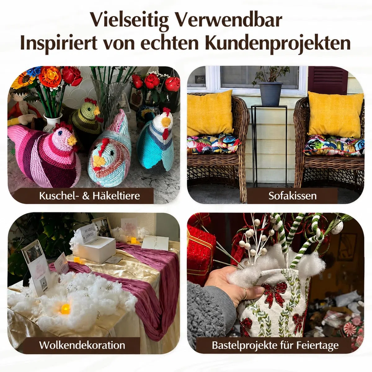 Füllwatte für Kuscheltiere, 500g Extra Weiche Faserfüllung aus Baumwoll-Polyester-Mix, Ideal für Stofftiere, Häkeltiere, Puppen, Kissenfüllung, Bastelarbeiten & DIY-Projekte