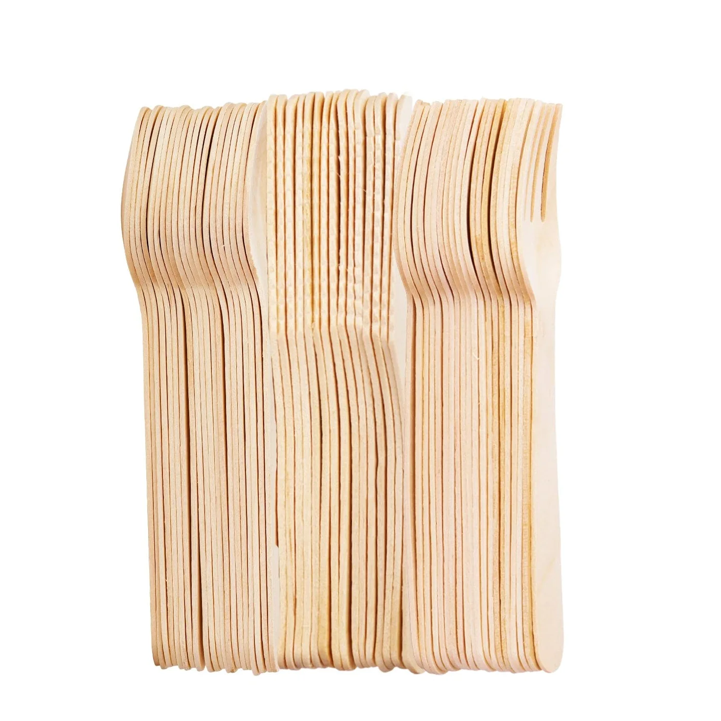Wisefood Holzbesteck Set, 100 Holzgabeln, 100 Holzmesser, 100 Holzlöffel, 300-teiliges Einwegbesteck Set 16,5cm, Biologisch abbaubares und splitterfreies Partybesteck (2 Sets)