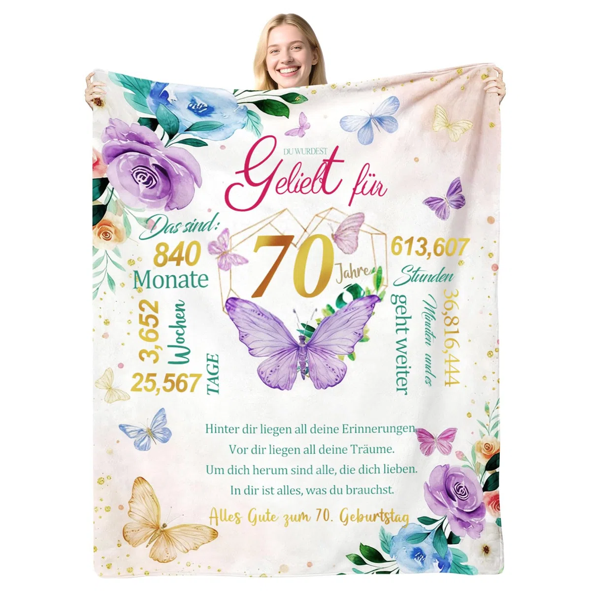 Geschenke zum 70. Geburtstag für Frauen, Flanell-Wohndecke 130 x 150cm, Geschenk für eine 70-jährige Frau, Geschenk für Sie aus dem Jahr 1956, Geburtstagsgeschenke für Damen, Mama, Oma, Ehefrau