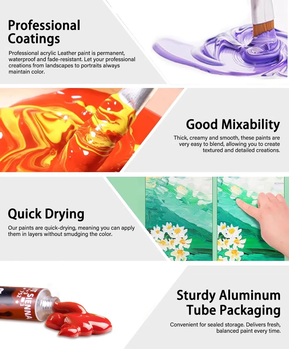 Colorful Acryl-Lederfarbe für Schuhmalerei und Bastelprojekte, 24 Farben, Lederpflege