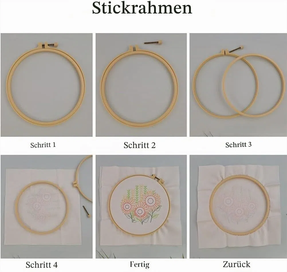 Meecaa 3-teiliges Quallen-Blumen-Stickset-Starter-Set, Handstickset, Muster-gedrucktes Kreuzstich-Set für Anfänger Erwachsene, mit Stickrahmen und Anleitung (Quallen)