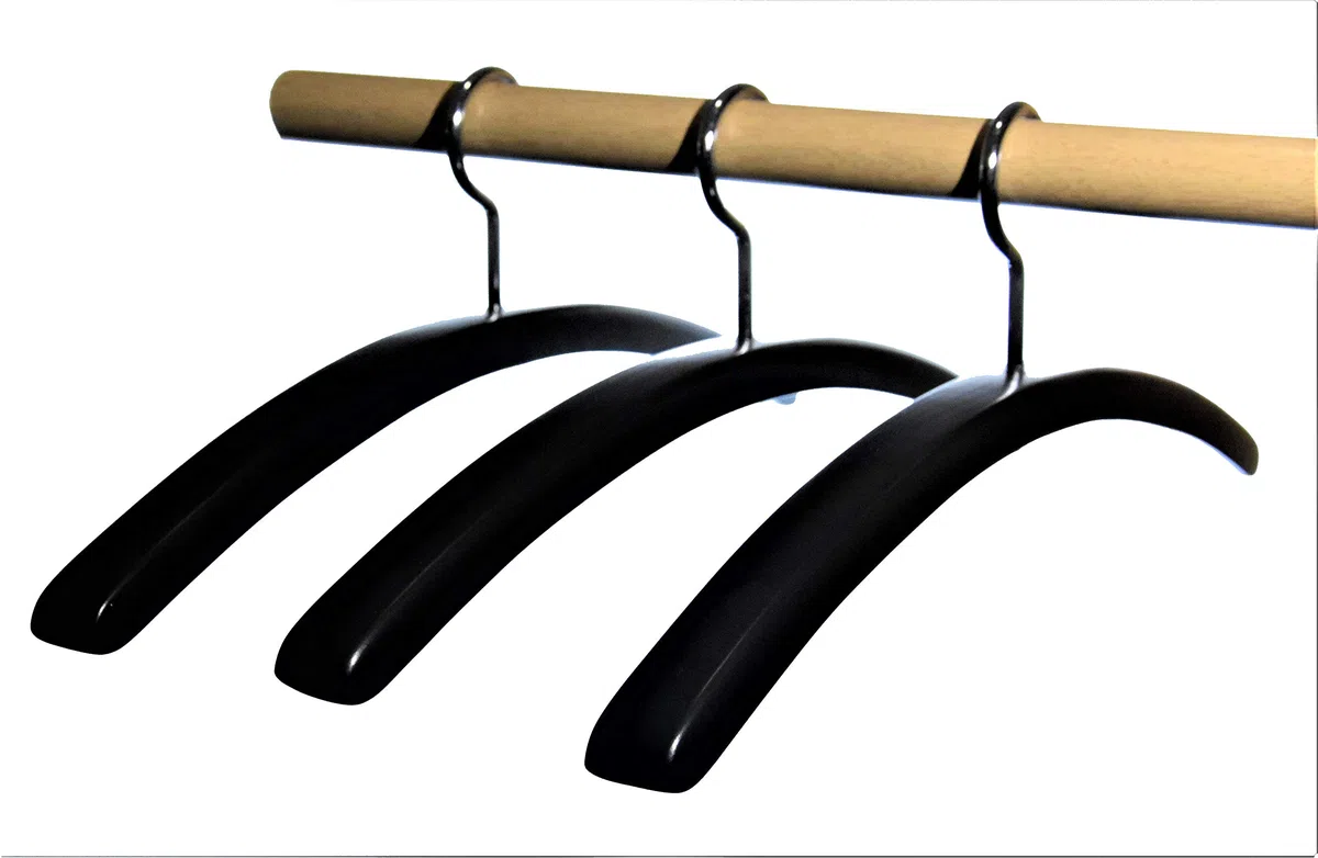 Kleiderbügel aus Holz, 6 St. Designerbügel eckig, Garderobenbügel, schwarz, vernickelter Haken