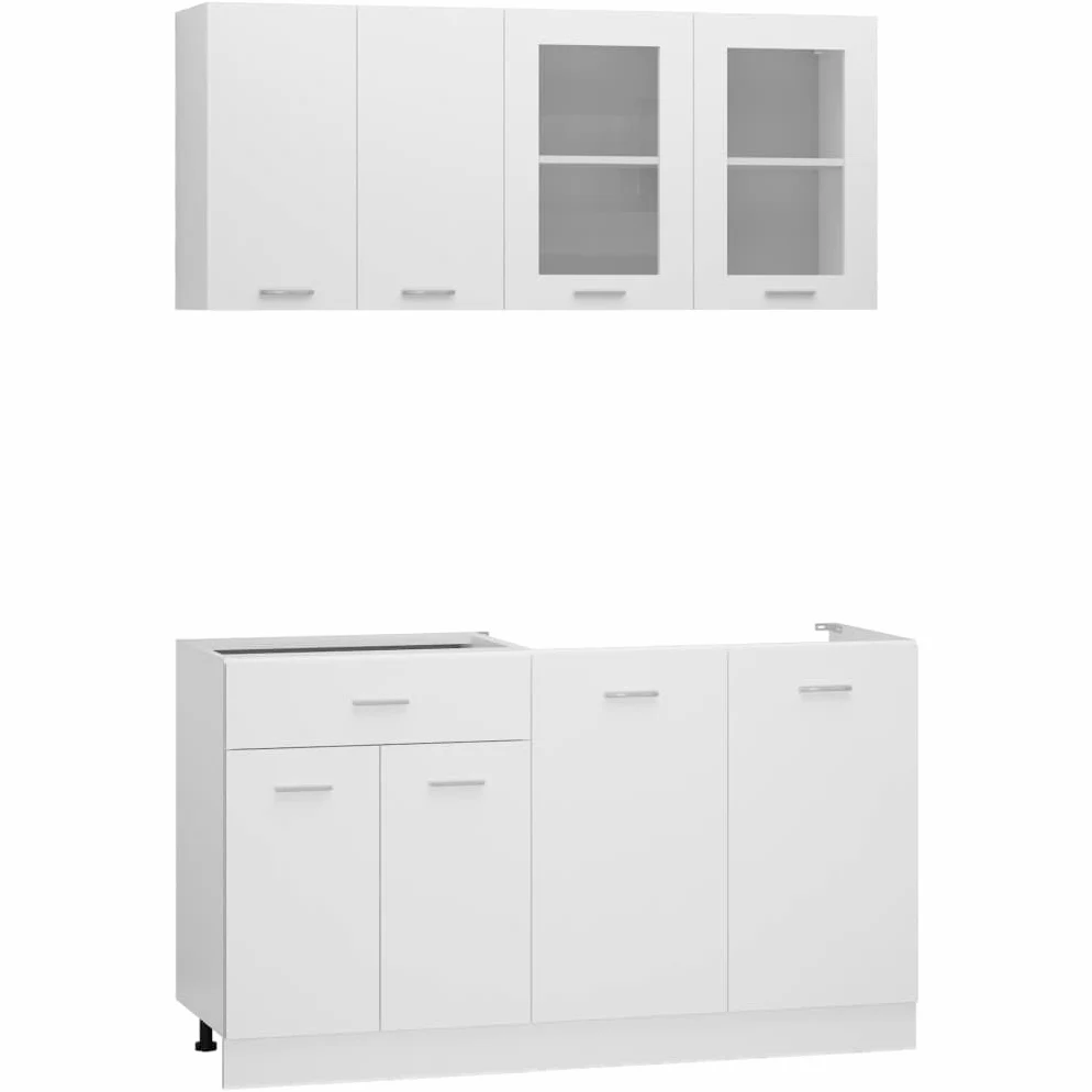 4-TLG. Küchenzeile Lyon Weiß Holzwerkstoff Sideboard Breit Küchenschrank mit Arbeitsplatte