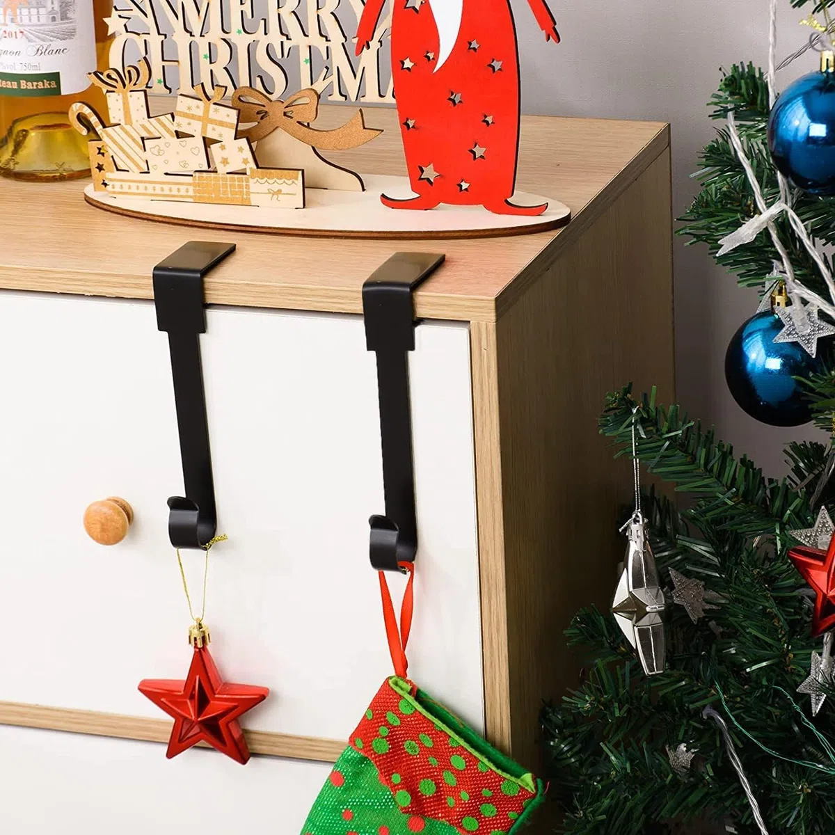 Weihnachtsstrumpfhalter, Metall-Kaminhaken, Aufhänger, rutschfeste Weihnachtsstrumpf-Haken für Kamin, Kaminsims, Weihnachtsfeier, Dekoration (6 Stück, schwarz)