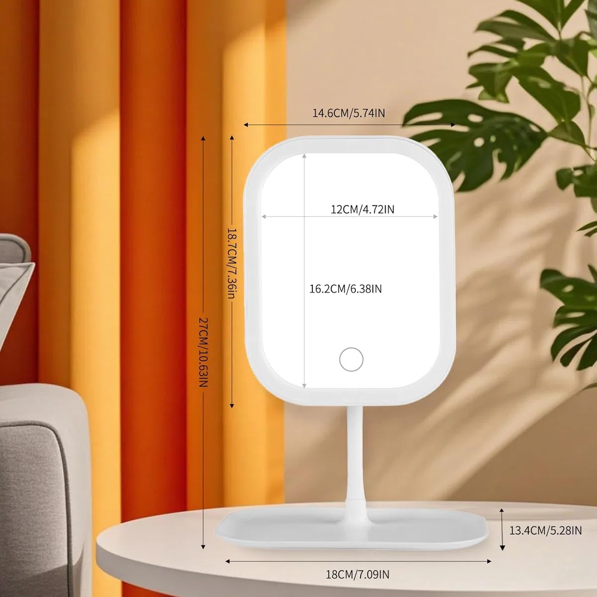 Schminkspiegel mit Beleuchtung, Dimmbare Helligkeit Vanity Spiegel, Wiederaufladbare Touch Tischspiegel für Schlafzimmer Schminktisch Zuhause Reise