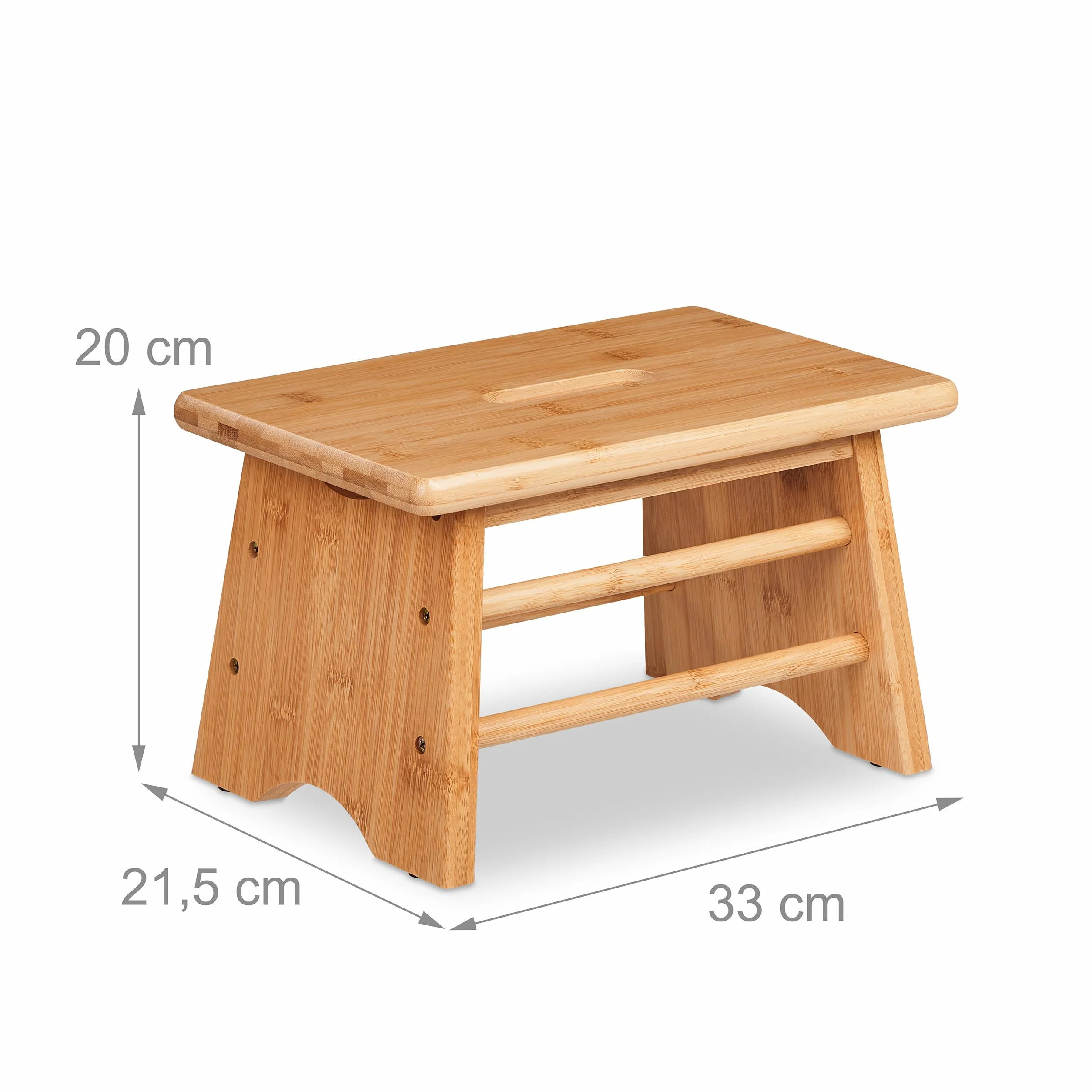 Relaxdays Fußbank Bambus, bis 100 kg, Stabiler Tritthocker, HBT: 20x33x21,5 cm, Kinderhocker Bad, Griff, Hocker, Natur