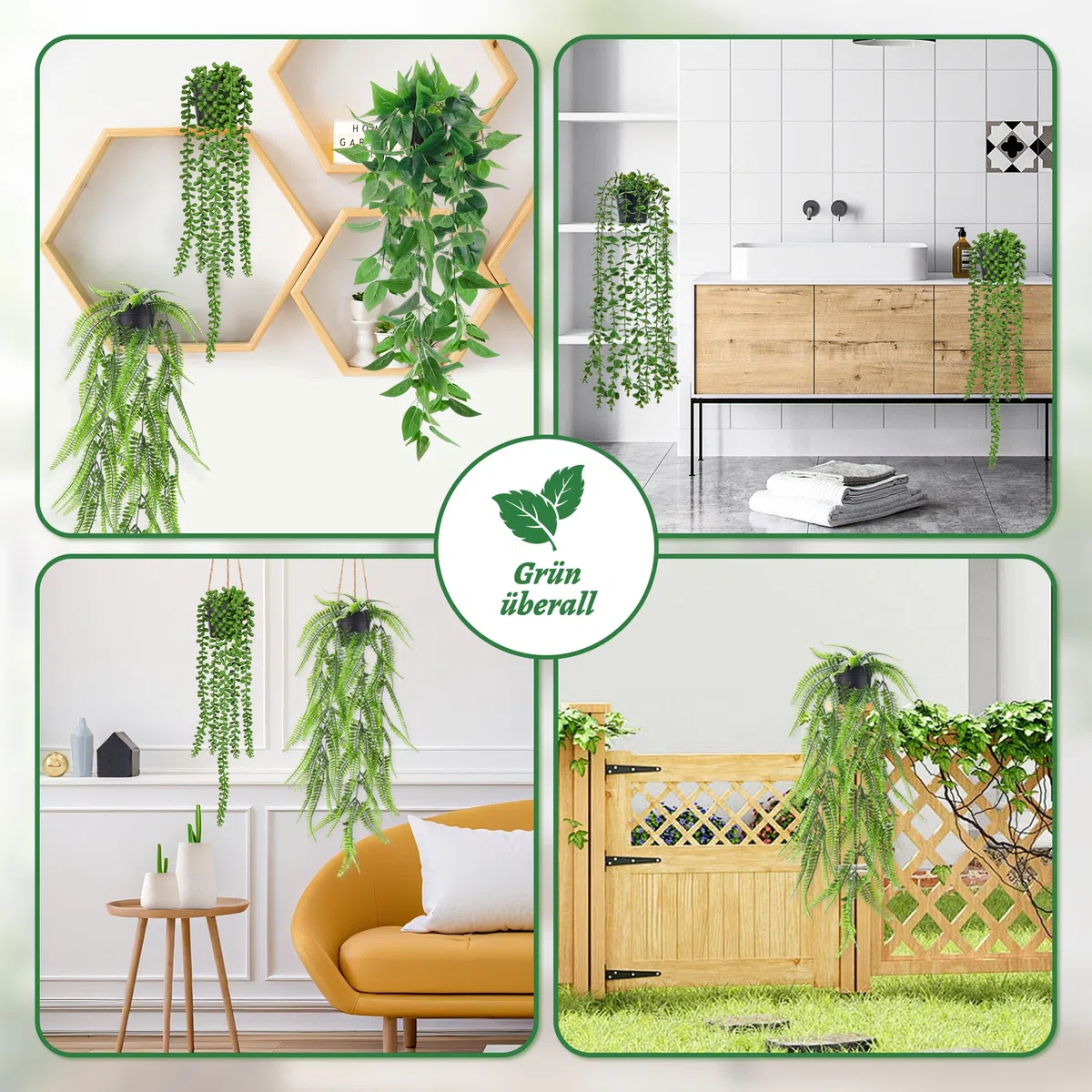 Der Rose 4 Stück Künstliche Pflanzen Hängepflanze Künstlich Kunstpflanze Hängend Fake Eukalyptus Plant, Boston-Farnen, Perlenkette für Wohnzimmer, Zimmer, Wand Deko Aesthetic Room Decor (Schwarze)