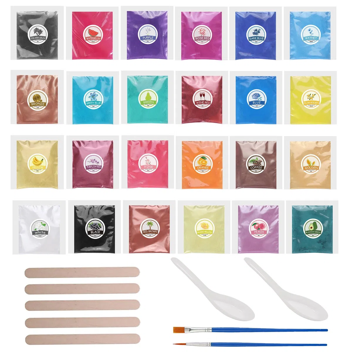Epoxidharz Farbe Mica Pulver Set, 24 Farben x 5 g Hochkonzentrierte Farbpigmente für Gießpulver, Epoxidharz, Pigmentpulver Gießpulver, Perlglanz Pigmente für Schmuck, Seifen, Kerzen, Badebomben